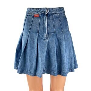 H&M Divided Blue Pleated High Waist Mini Skater Flare A-Line Denim Skirt Size 0